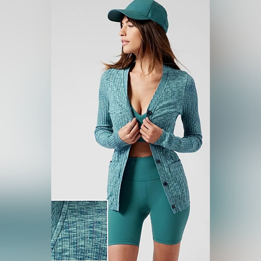 NEW WTAGS Athleta Women's Revolve Cardigan Small color Borealis Green Heather.